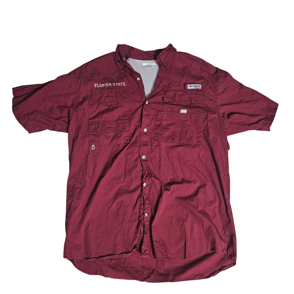 Columbia PFG Florida State Seminoles Shirt Mens Medium Garnet FSU Fishing Button